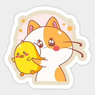 Cute Cat Little Duck Kawaii Cartoon Animals Sticker